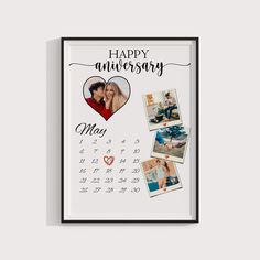 an anniversary calendar with photos and hearts on it