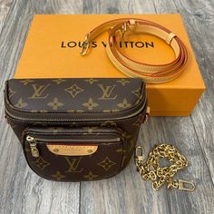 Louis Vuitton Monogram Mini Bum Bag Brand New With Box Monogram Canvas Belt Bag With Detachable Strap, Monogram Canvas Crossbody Belt Bag For Travel, Travel Belt Bag In Monogram Canvas With Dust Bag, Travel Belt Bag With Removable Monogram Canvas Pouch, Monogram Canvas Belt Bag With Removable Pouch, Luxury Monogram Canvas Belt Bag With Detachable Strap, Luxury Monogram Canvas Rectangular Belt Bag, Louis Vuitton Bum Bag, Louis Vuitton Mini Pochette