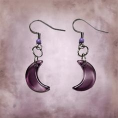 Handmade. See Quarter For Size, 925 Silver Hypoallergenic Hooks With Bead Accent Matching Sets Available. Boho, Goth, Rave, Witchy, Festival, Y2k, 90s, Grunge, Magical, Ethereal, Indie Sleeze, Hippie Vibes #Earring #Jewlery #Pastelgoth #Celestial #Dainty 90s Whimsigoth Jewelry, Handmade Purple Sterling Silver Earrings, Handmade Purple Crescent Jewelry, Elegant Purple Crescent Jewelry, Purple Crescent Moon Charm Jewelry, Handmade Moon Shaped Amethyst Jewelry, Handmade Purple Moon-shaped Jewelry, Crescent-shaped Purple Jewelry For Gifts, Hypoallergenic Purple Sterling Silver Earrings