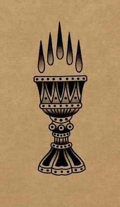 a black and white drawing of a vase with candles on it's sides, against a brown background