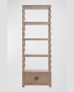 a wooden shelf with drawers on it