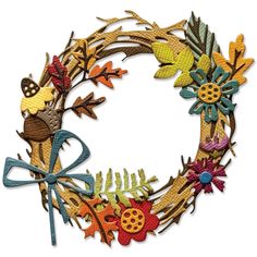 a wreath made out of different types of fabric