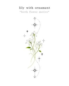 a white flower with the words lily with ornament birth flower motivve