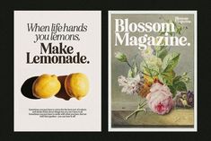 two magazines with flowers and lemons on them