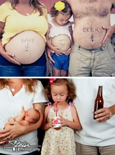 two pictures, one shows a pregnant woman and the other shows a man holding a baby