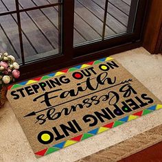 a welcome mat with the words stepping out on faith