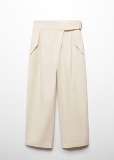 Crossed pleat trousers - Woman | MANGO USA Pleated Trousers, Total Look, Shopping App, Pleated Pants, Adjustable Belt, Button Detail, Tulum, Mule, Trousers Women