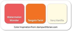 an orange, white and pink color scheme with the words watermelon wonder tangelo twist