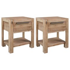 two wooden nightstands side by side against a white background