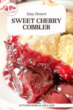 easy dessert sweet cherry cobbler on a white plate