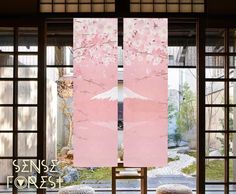 "Kawaii Pink Japanese Noren curtain, Mt fuji cherry blossom door curtain panels, Noren room dividers wall tapestry, Sakura room decor Type: 100% Premium Polyester, Two Pieces, 17\"(W) x 56\"(H) ⭐️Product details 14.00 Oz. Measures approximately 17\"(W) x 56\"(H). Tension rod is NOT included. You can hang it by using push pins or thread. Noren serves as a privacy and decorative purpose. The package consists of two pieces of door curtains. ⭐️ Care instruction Machine-washable in cold water, air dr Sakura Themed Room, Cherry Blossom Home Decor, Kawaii Curtains, Sakura Room Decor, Diy Japanese Decor, Cherry Blossom Bedroom Ideas, Sakura Room, Sakura Decor, Japanese Themed Bedroom