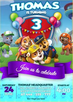 Paw Patrol Birthday Invitation  PAW PATROL BIRTHDAY INVITATION PRINTABLE DIGITAL FILE  Delight your little kids with this Awesome Paw Patrol Birthday Invitation  This product is for one Paw Patrol Birthday Invitation, printable and digital file that will be send to your email after your purchase.    ABOUT THIS PRODUCT  This is a digital, printable Paw Patrol Birthday Invitation. the invitation will be personalized by a professional designer after your purchase, using the info that you wrote at t Chase Paw Patrol Invitations, Paw Patrol Bday Invitations, Paw Patrol Invites Template, Paw Patrol Birthday Invitations Boys 2nd, Paw Patrol Digital Invitations, Pup Patrol, Kid Birthday Outfits, Paw Patrol Birthday Invitations, Mom Bear