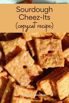 a bowl full of cheez it's copycat recipe with text overlay