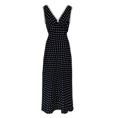 Classic Polka Dot Dress For Spring, Elegant Polka Dot Formal Dresses, Sleeveless Polka Dot Dresses For Formal Occasions, Sleeveless Polka Dot Formal Dress, Elegant Polka Dot Maxi Dress For Summer, V-neck Polka Dot Dress For Formal Occasions, Elegant Sleeveless Polka Dot Maxi Dress, Statement Outfit, Bias Cut Dress