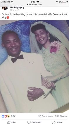 a man and woman posing for a photo on their wedding day with the caption dr martin luther king and his beautiful wife