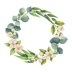 watercolor floral wreath with green leaves and flowers