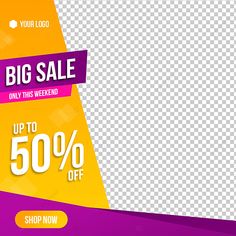 the sale banner is shown with an orange and purple color scheme, it has a big sale