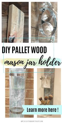 the diy pallet wood mason jar holder is easy to make and looks great