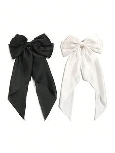 Multicolor  Collar  Poliéster   Embellished Hair Bows For Women, Black White Hair, Butterfly Hair Accessories, White Hair Bows, Large Hair Bows, Hair Ribbons