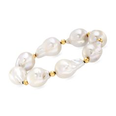 Ross-Simons - 13-14mm Cultured Baroque Pearl Stretch Bracelet, Gold. 8". Classic pearls meet bold shapes for a modern twist. 13-14mm cultured freshwater baroque pearls alternate with 4mm 14kt yellow gold spacer beads for a cool yet elegant look. Stretches for easy wear. 5/8" wide. White pearl stretch bracelet. Pearls are unique and may vary. Pearl birthstones are the perfect gift for June birthdays. Bracelet Pearls, Pearl Birthstone, Fine Jewelry Bracelets, Bracelet Gold, Baroque Pearls, White Pearl, Stretch Bracelet, Easy Wear, Spacer Beads