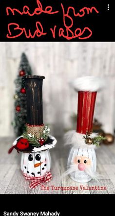 two snowmen with hats and scarves on their heads, one wearing a top hat