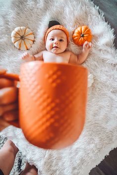 Photoshoot Ideas Oh My Gourd Baby Picture, Fall Photos For Baby, Candy Corn Baby Pictures, November Baby Monthly Pictures, Baby In Pumpkin Picture, Halloween Newborn Pictures, 1 Month Old Photoshoot, Baby Thanksgiving Pictures