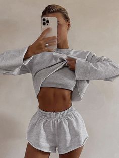 Y2k Tracksuit, Crop Top Sweatshirt, Shorts Outfit, Sweatshirt Fabric, Cardigan Sweater Jacket, Cami Crop Top, Sweat Shorts, Short Suit, Lounge Set