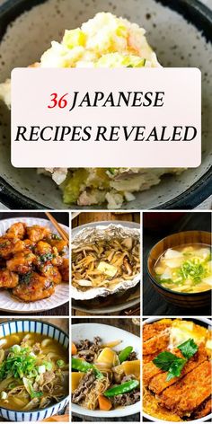 japanese dishes are shown with the words, 35 japanese recipes revealed in front of them