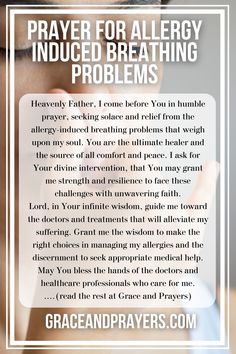 the prayer for allergyed breathing problems is shown in front of a woman's face