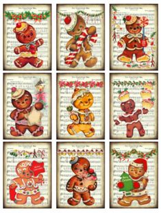 nine christmas teddy bears are shown in this set of eight pictures, each with different designs