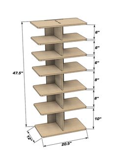 a wooden shelf with measurements for the top and bottom shelves