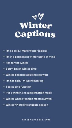 the words winter captions are written in white on a blue background