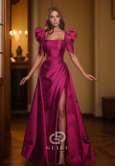 GUIUU Puff Sleeve Gown, Homecoming Formal Dresses, Prom Dress Styles, Wedding Dresses Satin, Evening Dress Fashion, Formal Party Dress, A Line Prom Dresses, Sophisticated Dress, Dress Gift