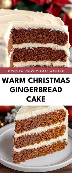 a slice of christmas gingerbread cake on a plate