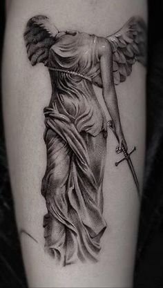 Gothic Statue Tattoo, Men Dark Tattoos, Women Greek Tattoos, Female Sculpture Tattoo, Greek Body Tattoo, Angel Back Piece Tattoo, Rennisance Tattoo, Veiled Woman Tattoo, Roman Gothic Tattoo