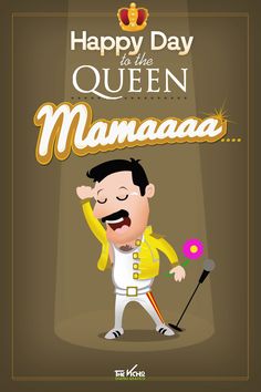 happy day to the queen of mammaaaa - greeting card with cartoon character