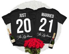 "Just Married Shirts, Newlywed Shirts, Mr and Mrs Shirts, Honeymoon Shirts, Bride and Groom Shirts, Custom Shirts, Custom Name, Unisex ♥ Price is for ONE t-shirt. ♥ The size of the t-shirts is UNISEX H O W T O O R D E R 1. Simply select the size of your shirt individually and then click \"Add to Cart\" 2. Repeat each step for each shirt that you need. Add as many as needed to your cart and then proceed to checkout. 3. Submit order ♥ The items are printed after the payment has been cleared within Bride And Groom Tshirts, Bridal Party Games