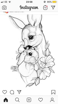 a drawing of two deers with flowers on their heads and the words instagramm above