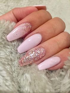 Pretty Nail Designs Acrylics, Light Pink Acrylic Nails, Glitter Nails Acrylic, Matte Nails Design, Nails Design With Rhinestones, Simple Acrylic Nails, Pretty Nail Designs, Super Nails, Ballerina Nails