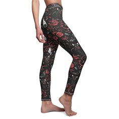 Goth Leggings Witchy Style - Black Cats, Roses and Potions Design Women's Cut & Sew Casual Spooky Leggings Elevate Your Casual Style with Elastic Leggings Key Features: 🌟 Crafted from 95% Polyester brushed suede and 5% Spandex, ensuring comfort and flexibility 🌟 Skinny fit for a sleek and stylish look 🌟 Tagless for added comfort 🌟 White thread color for a clean finish 🌟 Runs true to size for a perfect fit 🌟 Assembled in the USA from globally sourced parts, ensuring quality Make a fashion s Goth Leggings, Witchy Style, Gothic Leggings, Witchy Fashion, Legging Outfits, Womens Leggings, Leggings Casual, Dark Fashion, Black Cats