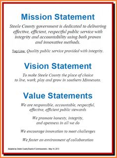 a red white and blue poster with the words vision statement