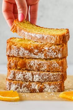 the best gluten - free almond floured olive oil cake is stacked on top of each other