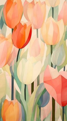 an abstract painting of pink and orange flowers