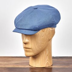 Comfortable and elegant newsboy Gatsby style cap cap made of natural 100% linen cloth. Cap is lined with a breathable mesh and inside there is a cotton sweatband. Its visor is sewn down to the crown. On top of the large 8 panels crown there is a decorative linen button. Linen is a great choice for summer - lightweight, breathable, protects your head from the sun and doesn't heat up. Available in large xl and xxl sizes. Precise handmade craftsmanship from Poland. Classic Blue Baseball Cap For Outdoor, Classic Blue Outdoor Baseball Cap, Blue Flat Cap - One Size Fits Most, Blue Flat Cap One Size Fits Most, Blue One Size Flat Cap Baseball Cap, Blue Flat Cap Hat, Blue Flat Cap One Size, Classic Blue Six-panel Hat, Blue Casual Flat Cap Beret