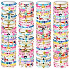 PRICES MAY VARY. Abundant Quantity: this package includes a generous quantity of 150 preppy heishi clay beads bracelets in 50 styles, 3 of each style; With this abundance, you can enjoy a wide variety of bracelet combinations and styles; You'll have enough bracelets to wear every day or to share with friends and loved ones; Suitable for both little ones and adults Quality Material: crafted with quality materials, these colorful bracelets are made mainly from clay and acrylic, which are not only Multicolor Letter Beads Friendship Bracelets For Party, Multicolor Letter Beads Friendship Bracelet For Parties, Party Multicolor Friendship Bracelets With Letter Beads, Multicolor Beaded Bracelets For Birthdays, Multicolor Beaded Friendship Bracelets For Party Favors, Bracelet Color Combos Beads, Bracelet Combinations, Stretch Beaded Bracelets, Heishi Bracelets