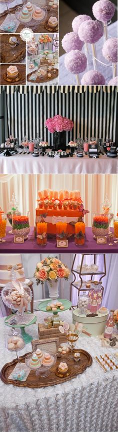 the dessert table is set up with cupcakes and cakes