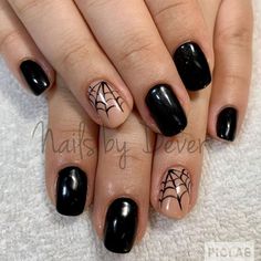 28. Spiderweb Elegance Black Nails White Spider Web, Halloween Easy Nails, Classic Black Nails, Halloween Black Nails, Spiderweb Designs, Dark Halloween Nails