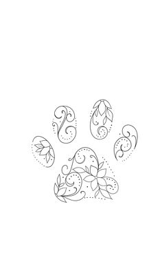 an animal's paw with leaves and swirls drawn in black ink on a white background