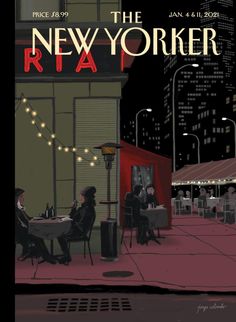 the new yorker movie poster with people sitting at a table in front of a building