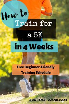 a man running with the text how to train for a 5k in 4 weeks